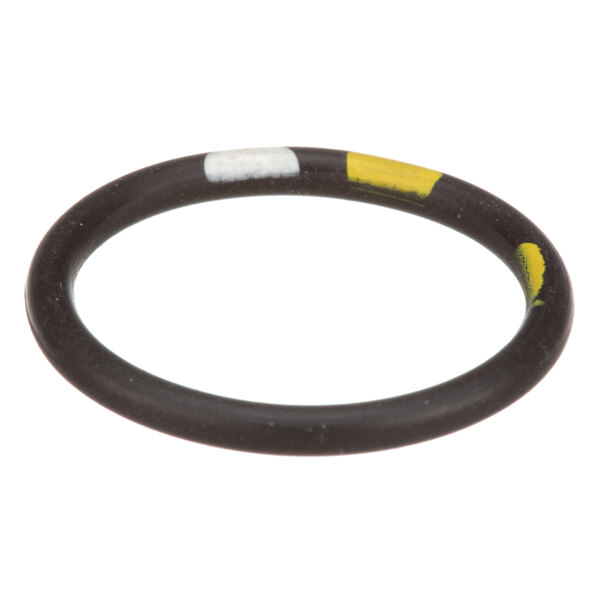 A black rubber Cleveland O-Ring with yellow and white stripes.