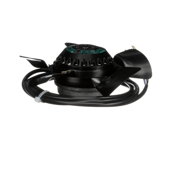 A Beverage-Air black axial fan with a black cable.