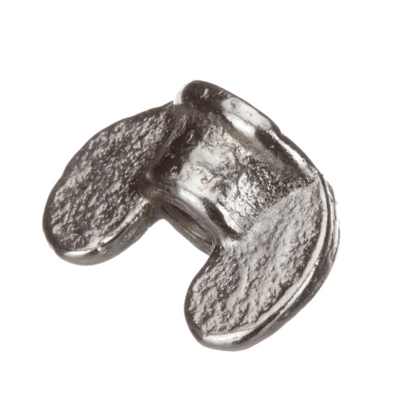 A silver metal BKI nut with a hole in it.