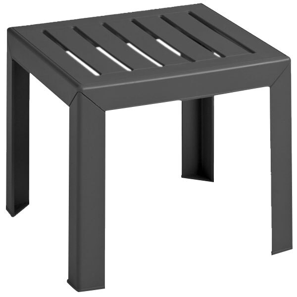 A black plastic Grosfillex Bahia low table with slats.