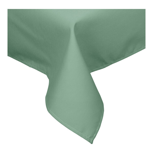 A folded seafoam green Intedge tablecloth.