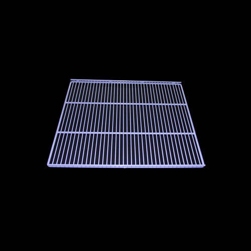 A white metal grid on a black background.