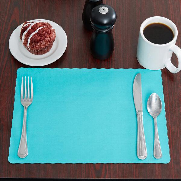 10" x 14" Teal Colored Paper Placemat with Scalloped Edge 1000/Case