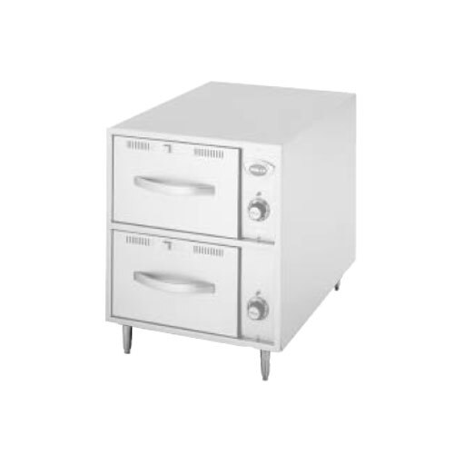 A white rectangular metal cabinet with two Wells stainless steel legs on the bottom.