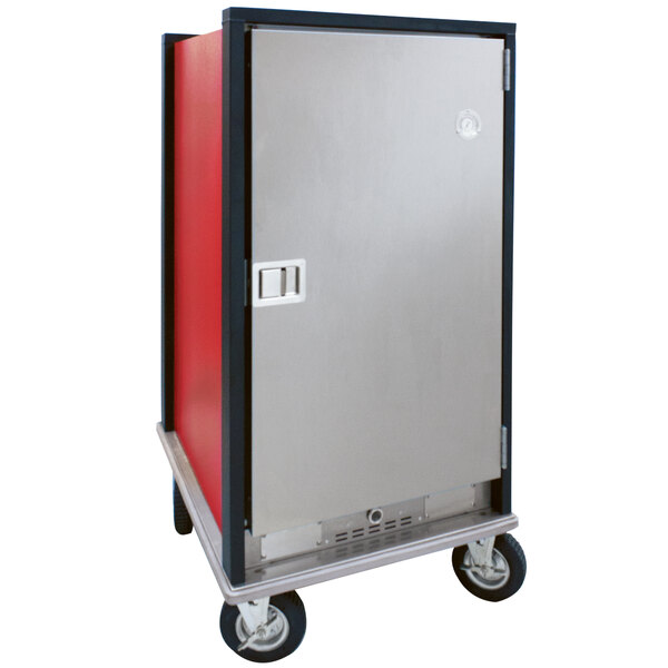 A stainless steel Cres Cor HotCube holding cabinet on wheels.