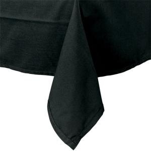 A black square tablecloth with hemmed edges on a table.