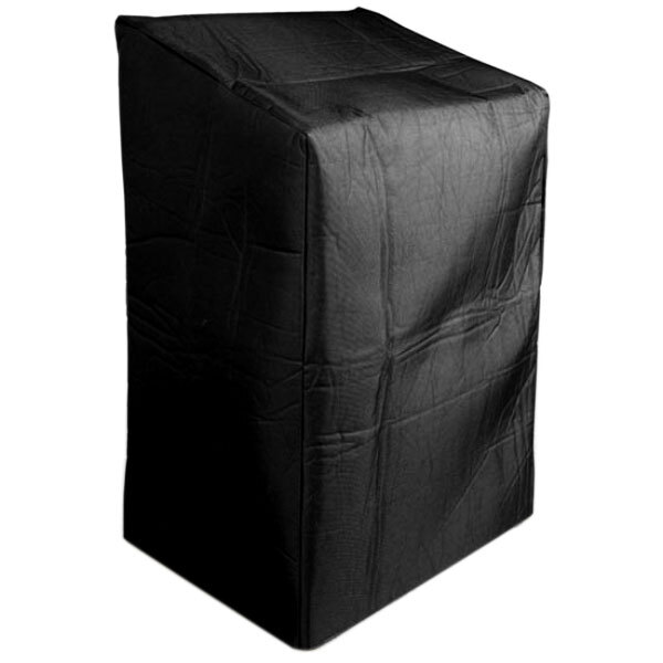 An Eastern Tabletop rolling buffet protective dust cover over a black rectangular object.