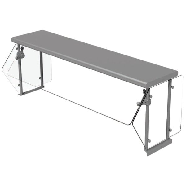 An Advance Tabco grey rectangular self service food shield with clear glass panels.