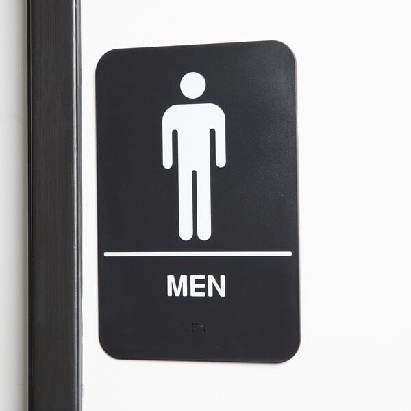 A black and white Thunder Group ADA men's restroom sign with a man symbol.