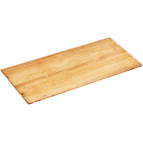 A Cal-Mil Madera rustic pine rectangular riser shelf made of wood.