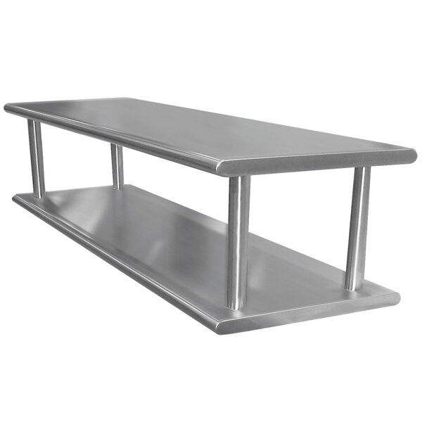 A stainless steel Advance Tabco pass-through shelf with two shelves.