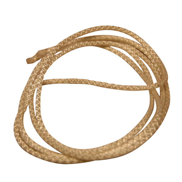 A close-up of a white rope with a gold handle.