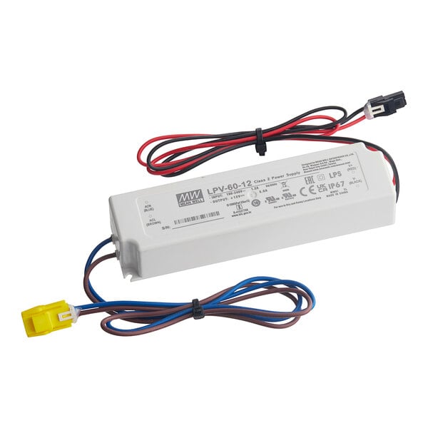 An Avantco LED light ballast with red and black wires.
