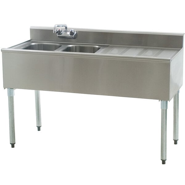 A stainless steel Eagle Group underbar sink with two sinks and a right drainboard.
