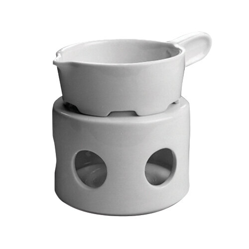 A white ceramic pot with a handle.