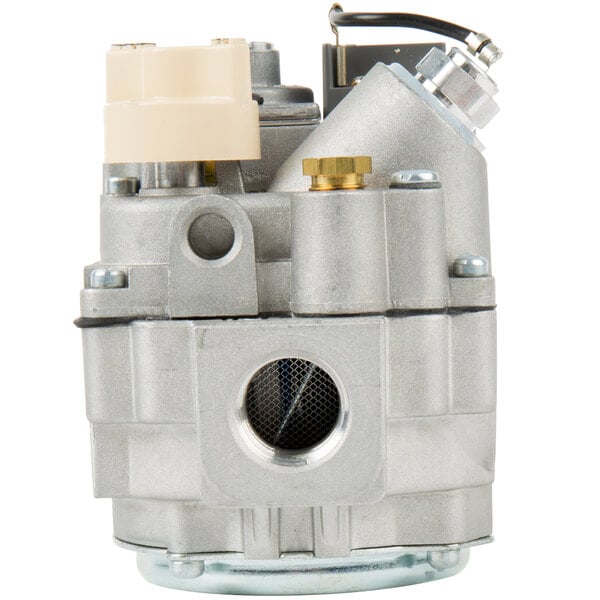 An Avantco natural gas combination valve with white and brown caps.