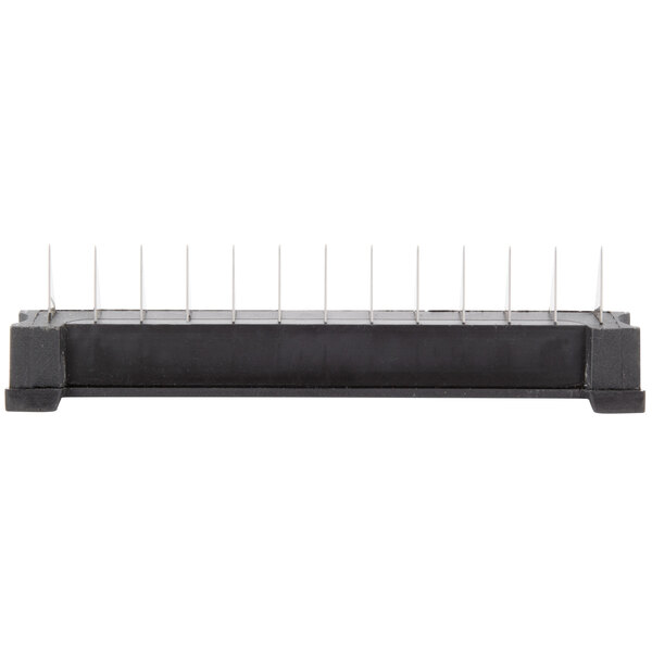 A black rectangular object with white metal rods.