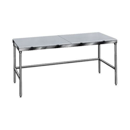 A white rectangular Advance Tabco poly top work table on a metal frame.