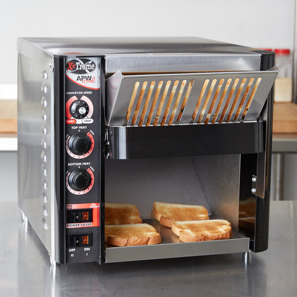 Toasted bread in an APW Wyott conveyor toaster.