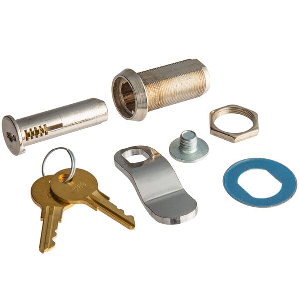 A True lock barrel kit with keys and a keyring.