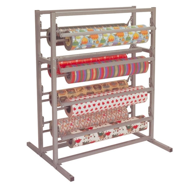 A Bulman Twin Tower paper rack holding 8 rolls of wrapping paper.
