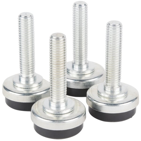 Three stainless steel threaded nuts for a Manitowoc adjustable leveler legs set.