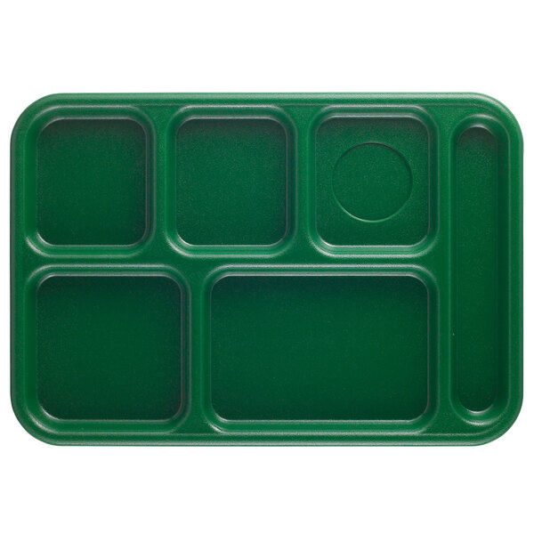 A green rectangular tray with six compartments.