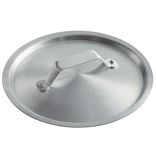 A silver Thunder Group aluminum pot/pan cover with a handle.