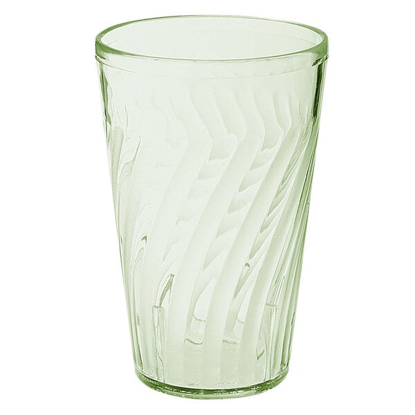 A jade green plastic tumbler with a curved design.