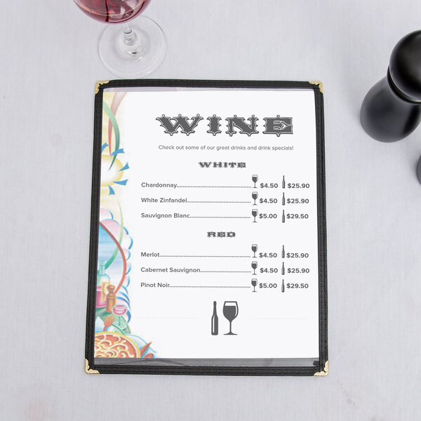 An 8 1/2" x 11" menu paper with a pasta-themed table setting design on a table.
