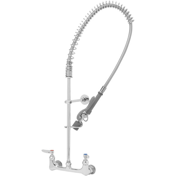 A T&S chrome pre-rinse faucet with a flexible hose.
