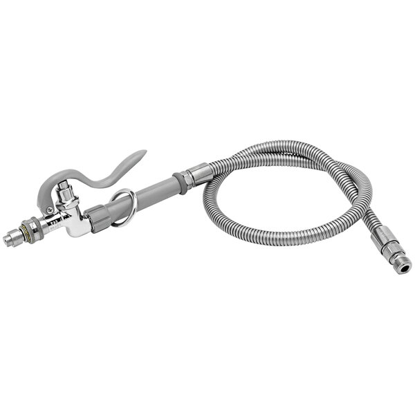 A T&S flexible stainless steel hose with a quick connect fan spray head.