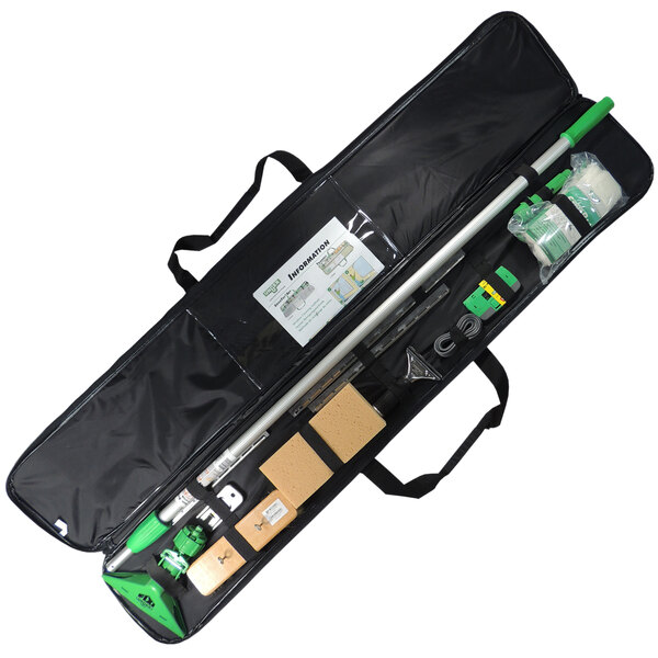 A black Unger Tran-Set case with green and white window cleaning tools inside.