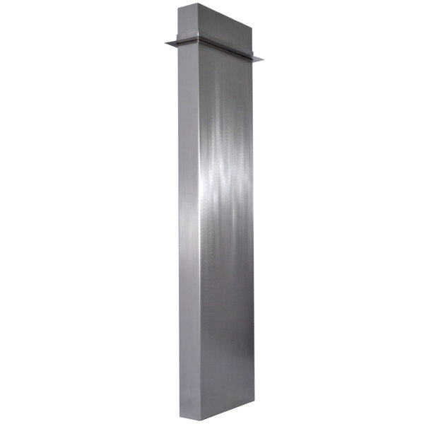 A tall silver rectangular metal vent duct.