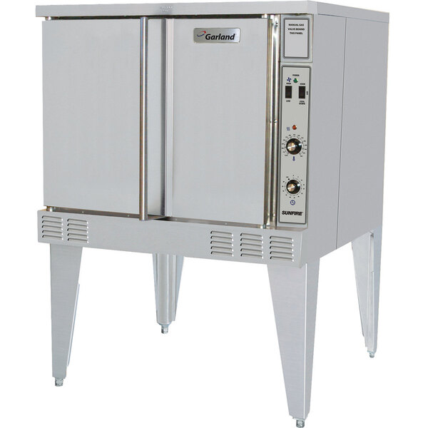 A large stainless steel Garland SunFire Series gas convection oven with two doors.