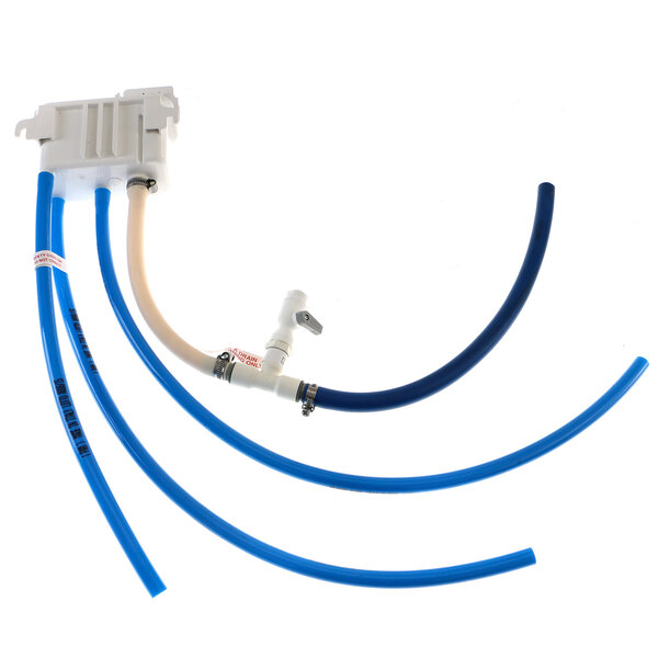 A blue and white Manitowoc Ice water reservoir hose.