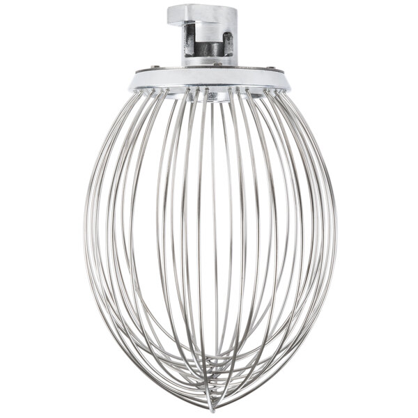 A Vollrath wire whisk with a metal handle on a white background.