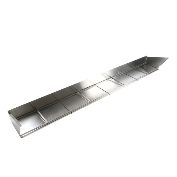 A long metal rectangular shelf with a triangle shaped design.