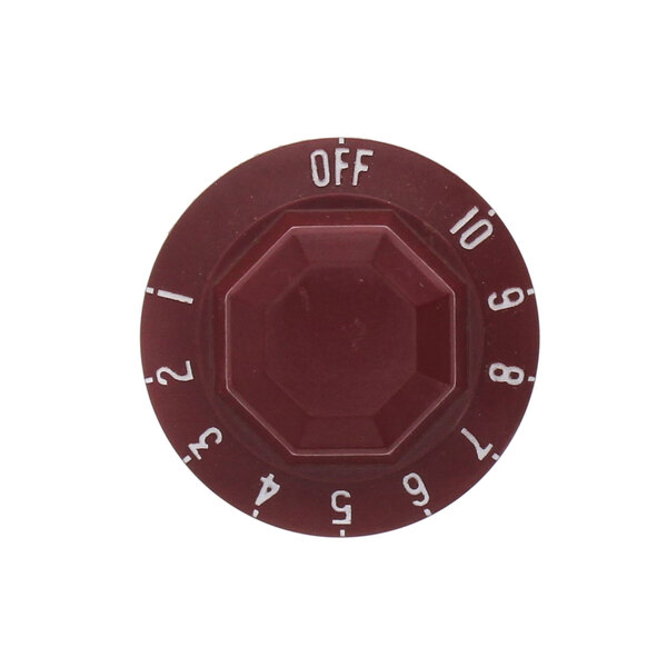 A red Vulcan dial knob with white numbers.