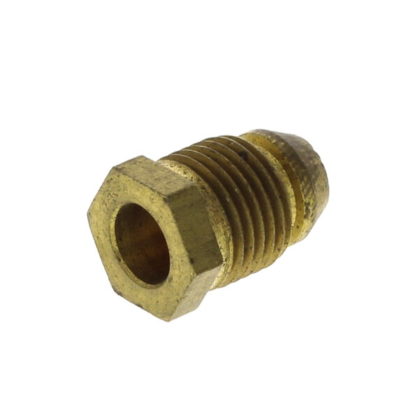 A brass threaded nut with a gold nut in the middle.