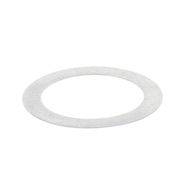A round silver metal shim with a white background.