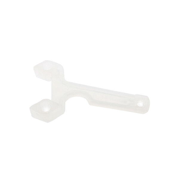 A white plastic Hobart Flight Link key with two holes.
