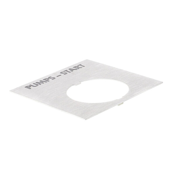 A white square metal plate with a circle cut out in the middle.