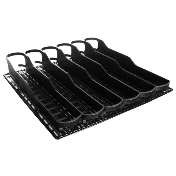 A black plastic rack with six compartments.
