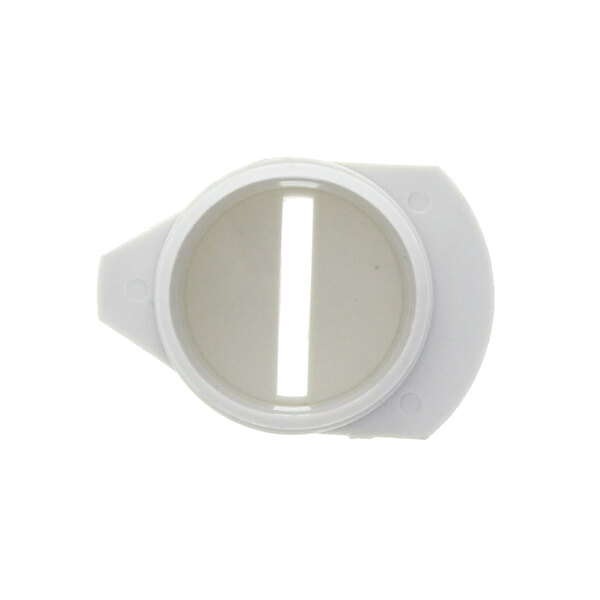 A white plastic circular end cap with a hole in it.