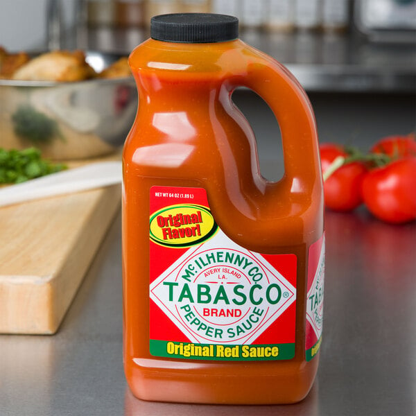 A white labeled bottle of TABASCO Original Hot Sauce.