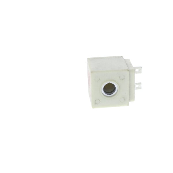 A white square Bally solenoid coil with a hole in the middle.
