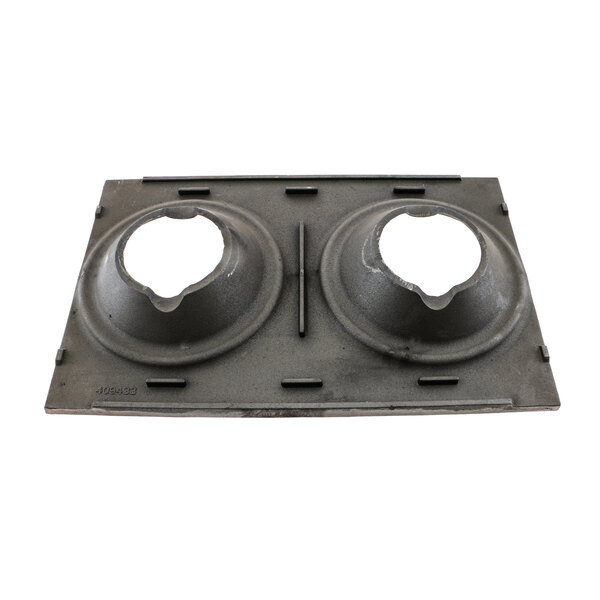 Two black metal Vulcan top aeration plates with holes.