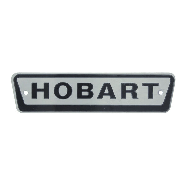 A close-up of a black and white Hobart decal.