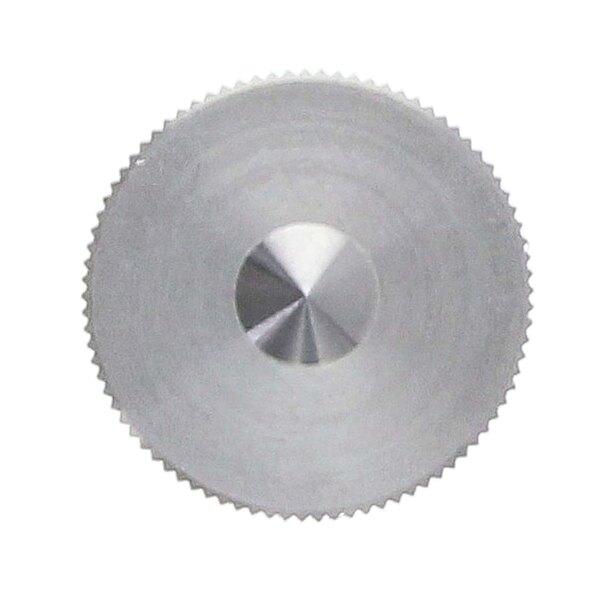 A close up of a silver circular metal object with a circular design.